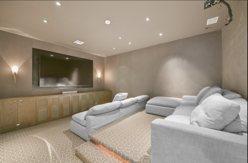 The media room River Oaks mansion at 1069 Kirby Drive.